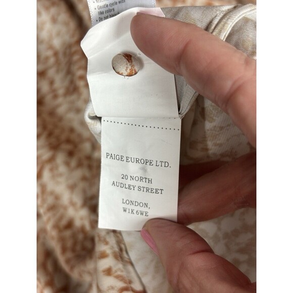 Paige Sayven Blouse Cream Bronze Rust Ecru Melon Animal Print Large Button Down - Picture 8 of 11